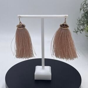 Havana Rosetone Hammered Blush Pink Fan‎ Tassel Earrings Rose Gold NWOT
